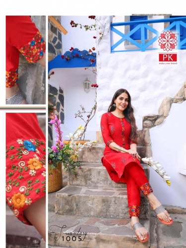 Cotton Print With Embroidery Work Kurti With Pant