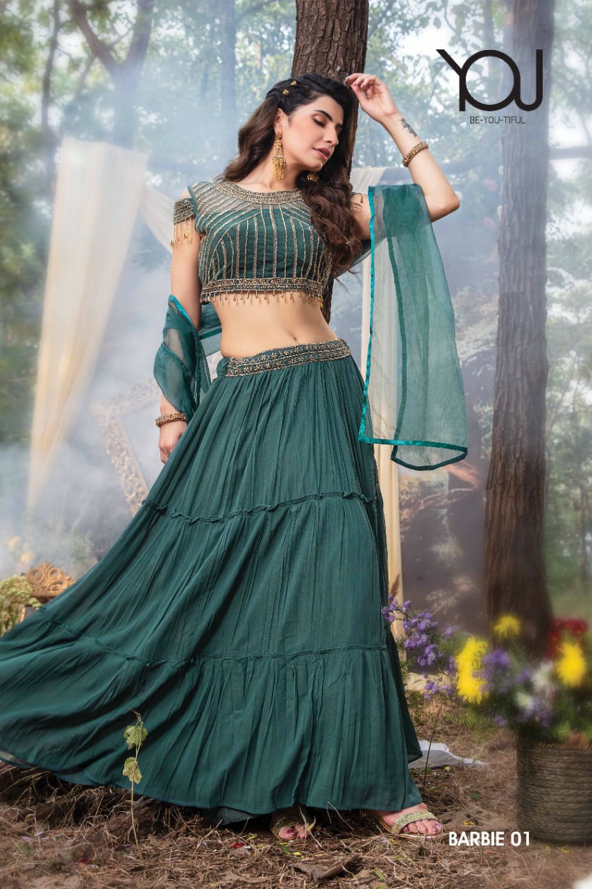 Designer Crop Top Lehenga by green leaf fashion