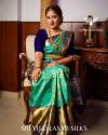 Blue and Sea Green Kanchi Silk Saree in Bidar thumb 1