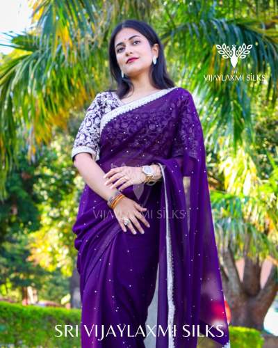 Plain Purple Saree With Embroidered Blouse  by Sri Vijaylaxmi Silks