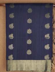 Floral Zari Motifs Navy Blue Raw Silk Saree