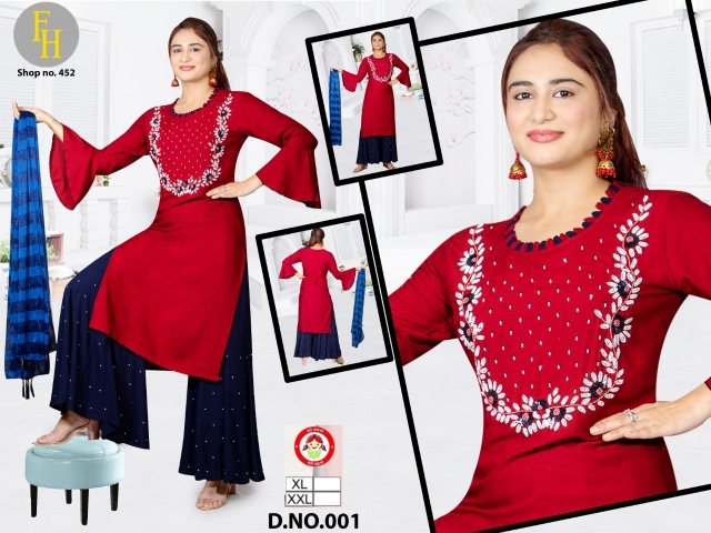 new Riyon handwork kurti with gharara by Thousand Designs