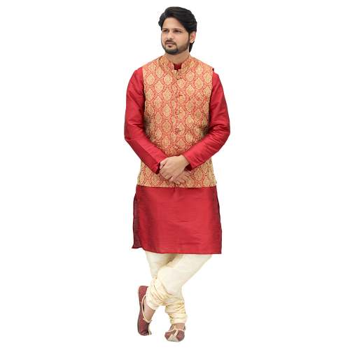 Kurta Pajama With Jacquard Jacket by Om Shubh Mangalam