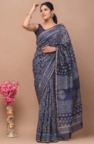 Hand Block Print Bagru Chanderi Silk Saree by Rahul online deal
