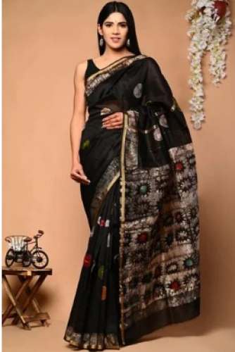 Handmade Ajrakh Printed Silk Saree  by Rahul online deal