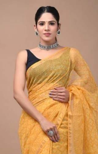 Kota Doria Block Printed Saree from Jaipur by Rahul online deal