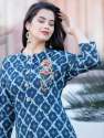 Blue Straight Rayon Printed Kurti thumb 1