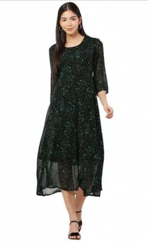 Black Georgette Western Dress by Galaxy Enterprises