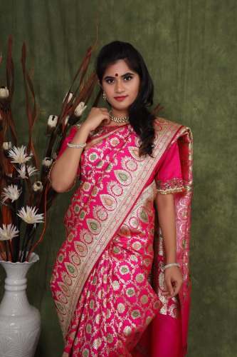 Pure Banarasi silk saree Hand work blouse by ANU CHAUHAN FASHIONS OPC PRIVATE LIMITED