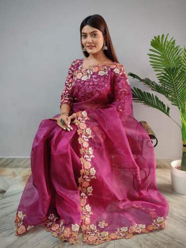 Beautiful Multi work Designer Organza Saree