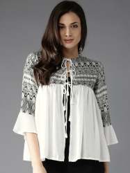 Black n White Cotton Blend Western Fusion Top 