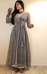Grey Georgette Digital Printed Gown 