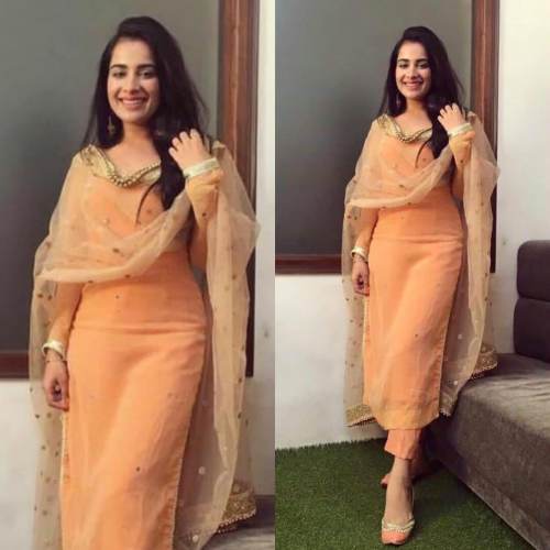Readymade Georgette Orange Ladies Suit  by Ram Fashion