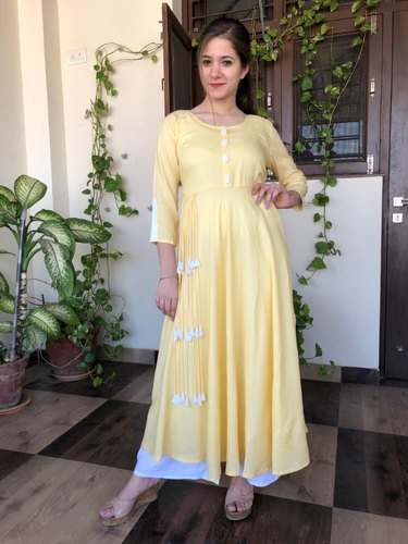 Yellow Cotton Kurti With Palazzo by Fateh Enterprises