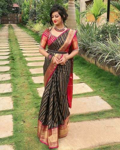 Fancy Leheriya Style Kanchipuram Saree  by Ankresha Creation