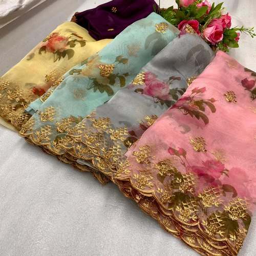 Party wear Organza Saree With Zari Border 