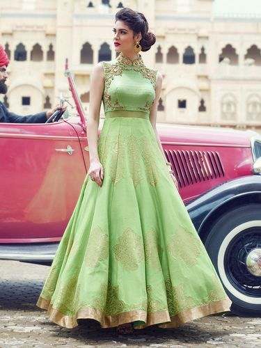 High Neck Pista Green Crop Top Lehenga 