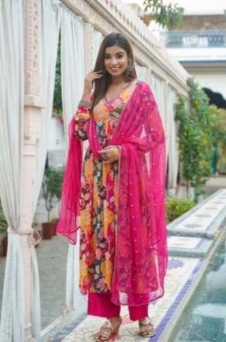 Ladies Fancy Aliya Cut Kurtis Pant Set  by Mohan Textile