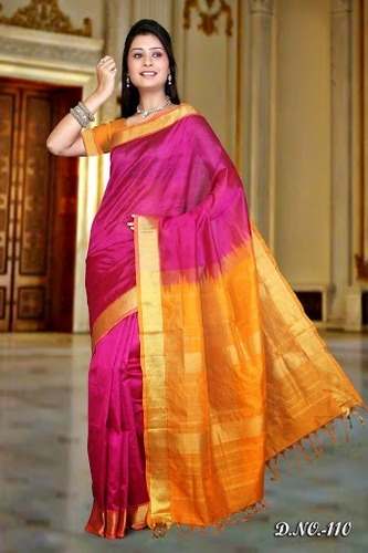 Stylish Pink and Orange Kanchipuram silk saree
