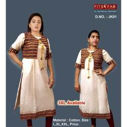 Designer Plain Cotton Jacket Style Kurtis 