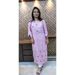 Light Pink Embroidered Cotton Kurti 