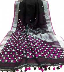 Fancy Cut Work Linen Saree 