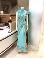 Sky Blue Ruffle Saree For Ladies