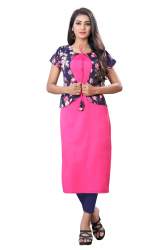 Pink Crepe Kurti with Blue Koti