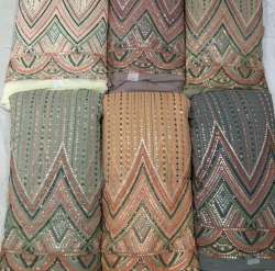 dark color thread with mirror work fabric