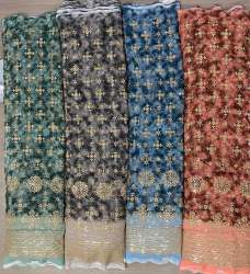 jari and sequins work on shibori print