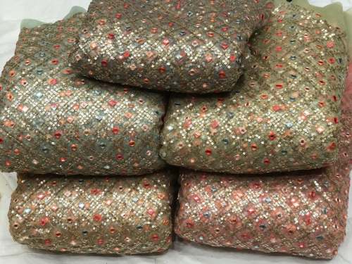 multi color mirror work on net fabric