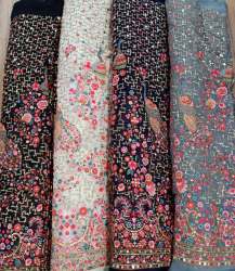 multi color thread and sequins work fabric