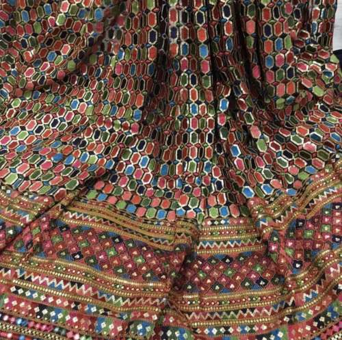 multi color thread with sequins embroidery fabric