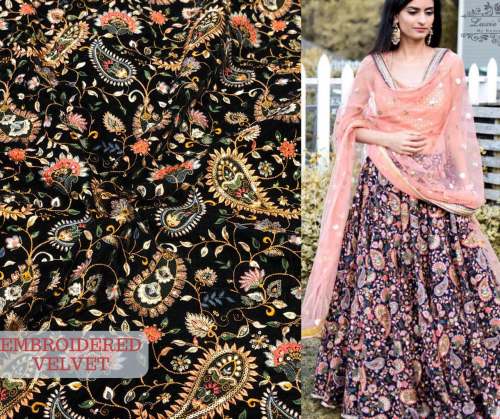 multi color velvet embroidered fabric