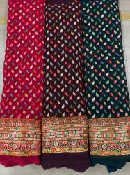 multi colour thread embroidery work fabric