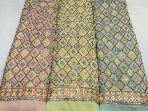 multi pastel color mirror work on georgette