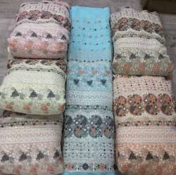 pastel color embroidered on poly-georgette