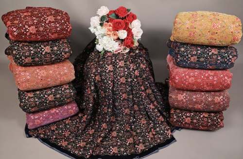 velvet embroidery fabric with sequins work