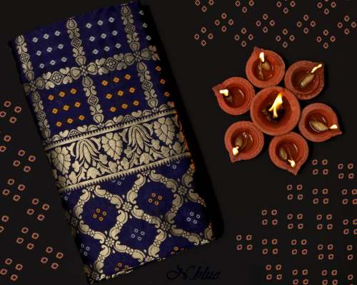 Awesome Heavy Zari Waving Border Bandhani Saree