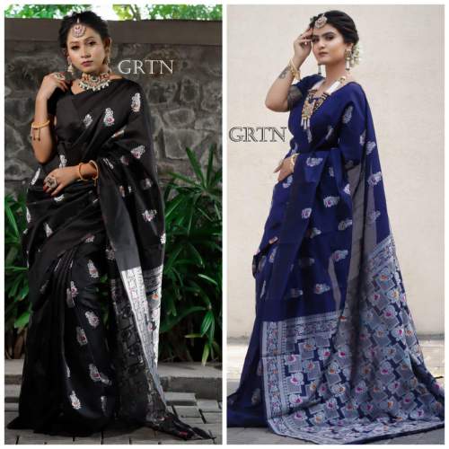 BLUE-BLACK PEACOCK RICH PALLU & JACQUARD WORK  