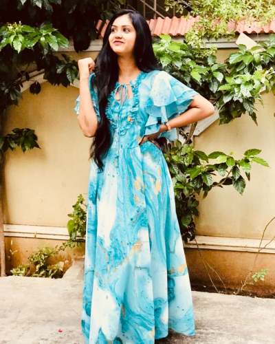  Blue Shaded Maxi Dress Perfect Georgette Print   