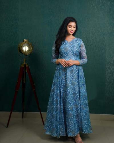 darpani printed Anarkali gown with Dupptta