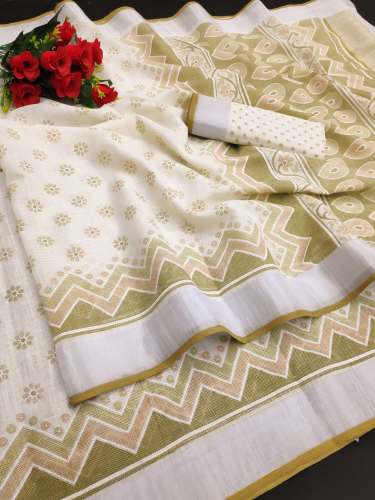 Good Lilen cotton hand Print Saree