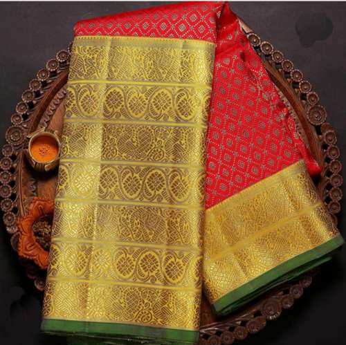 Marvelous RED FLOWER PATTERN LICHI SILK Saree