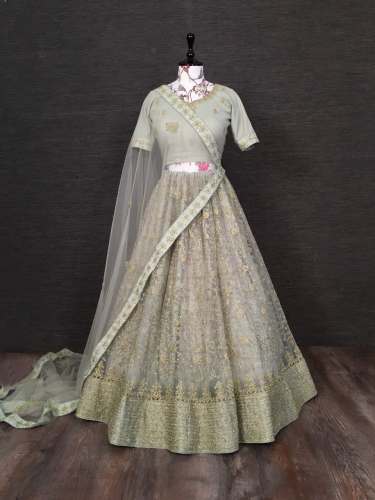 Net Glitter Zari Embroidery Work 