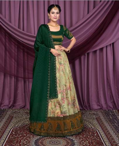 Floral Digital Jacquard Lehenga with Rangoli Dupatta by Gajiwala Sarees