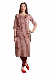 Pure Cotton Lining Strip Embroidered Kurti