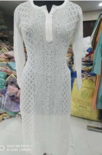 Ladies white Chikankari Kurti by Divya Chikan Industries