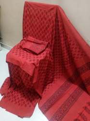 Red Printed Mulmul Cotton Saree