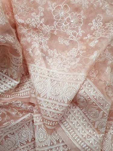 Trendy Peach Color Chikan kari saree
